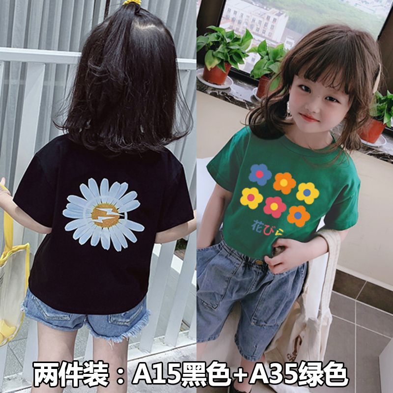 Cotton girls' summer clothes new girls' short-sleeved t-shirt foreign style cute printed half-sleeved T-shirt loose kids tops