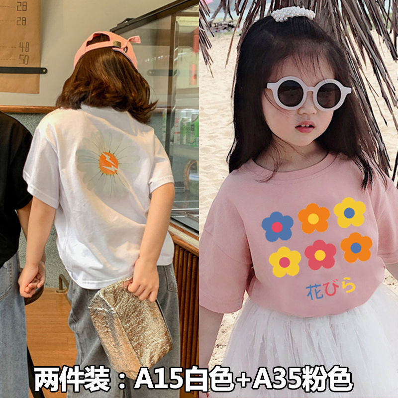 Cotton girls' summer clothes new girls' short-sleeved t-shirt foreign style cute printed half-sleeved T-shirt loose kids tops