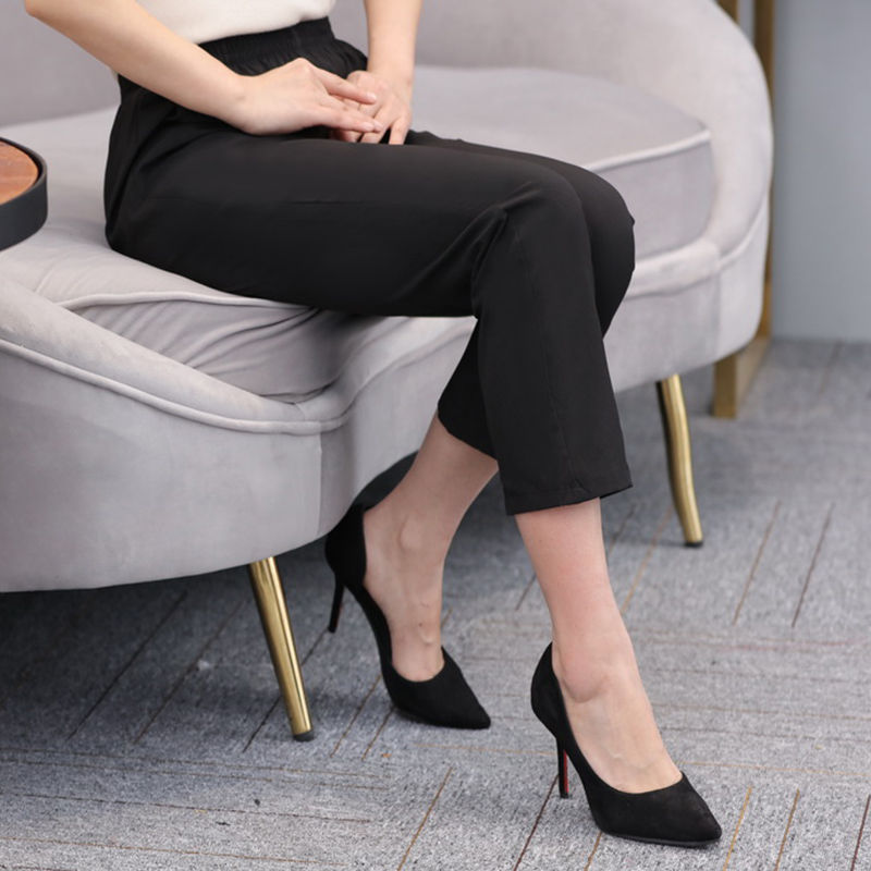 Internet celebrity small white pants summer thin elastic waist high waist casual women's pants for big moms and moms eight-nine-point pants 105