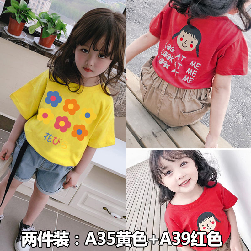 Cotton girls' summer clothes new girls' short-sleeved t-shirt foreign style cute printed half-sleeved T-shirt loose kids tops