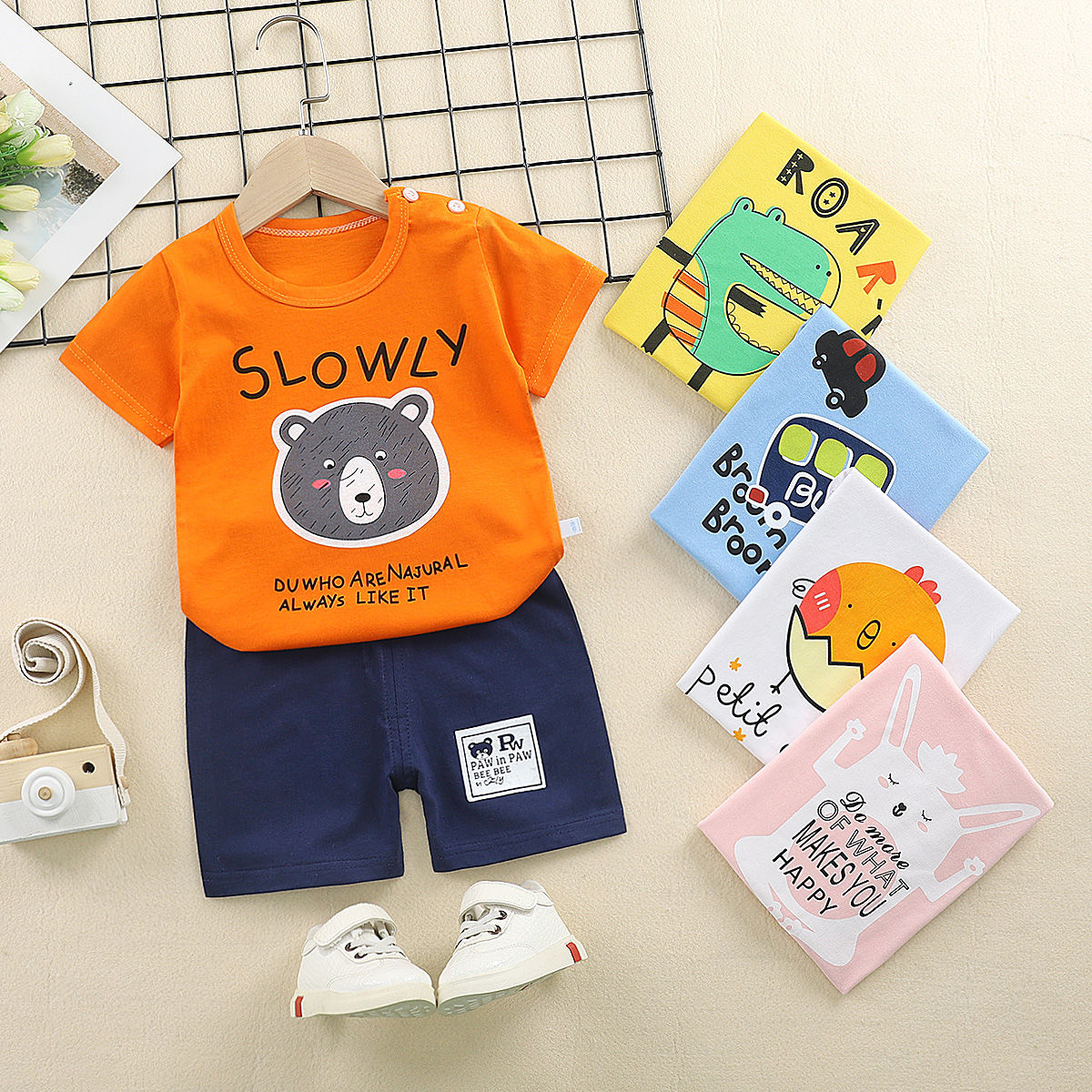 Children's short sleeve suit pure cotton baby T-shirt boys summer children's shorts baby clothes vest summer wear