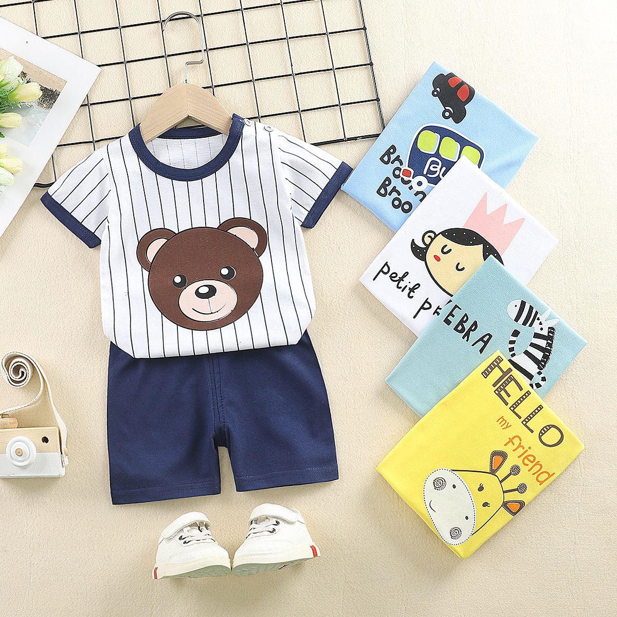 Children's short sleeve suit pure cotton baby T-shirt boys summer children's shorts baby clothes vest summer wear