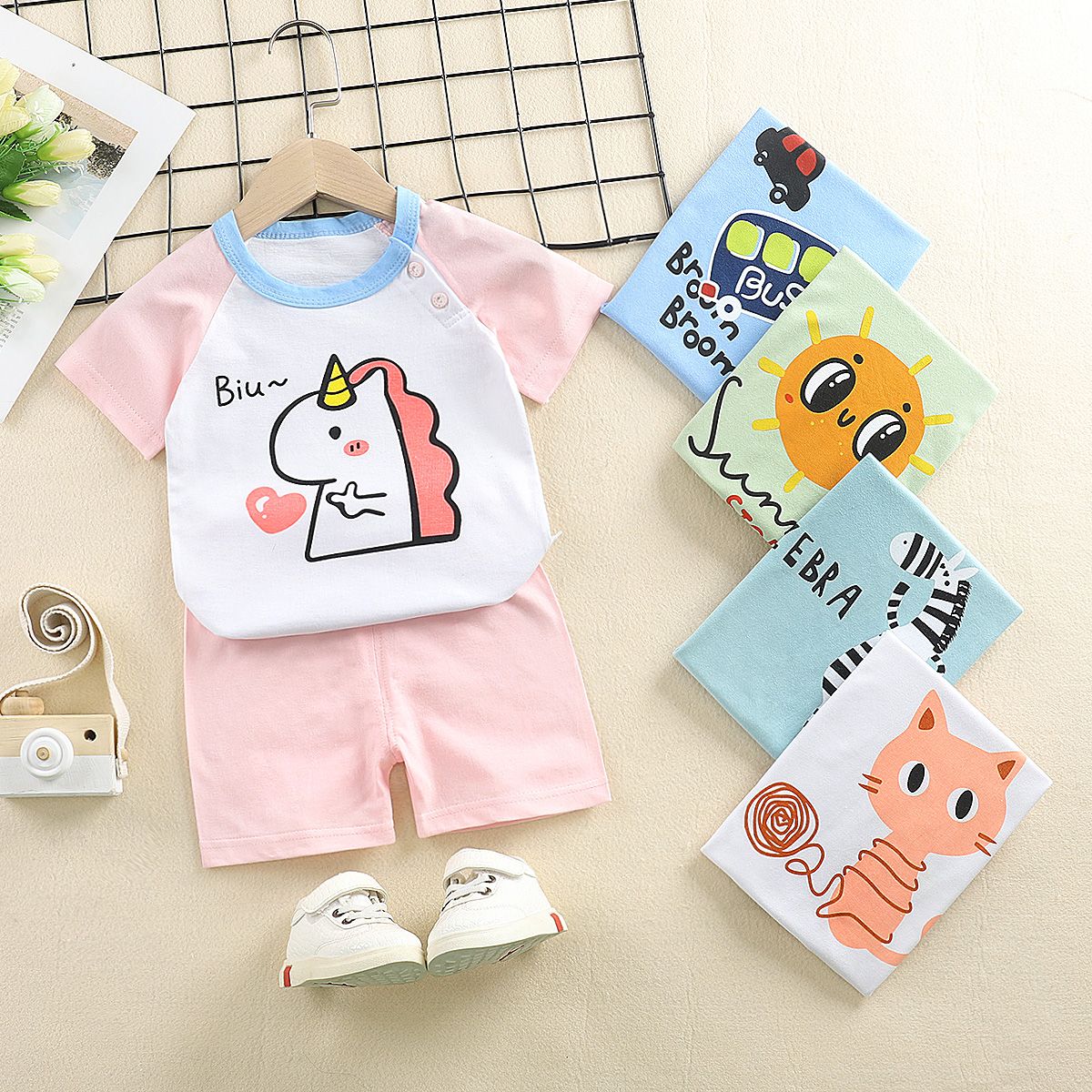 Children's short sleeve suit pure cotton baby T-shirt boys summer children's shorts baby clothes vest summer wear