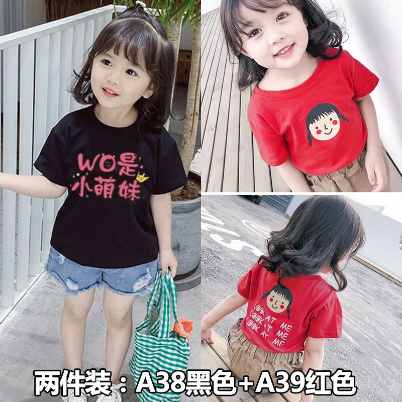 Cotton girls' summer clothes new girls' short-sleeved t-shirt foreign style cute printed half-sleeved T-shirt loose kids tops