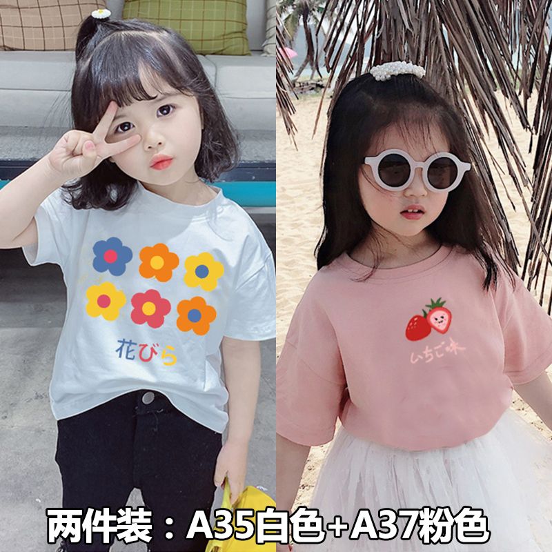 Cotton girls' summer clothes new girls' short-sleeved t-shirt foreign style cute printed half-sleeved T-shirt loose kids tops