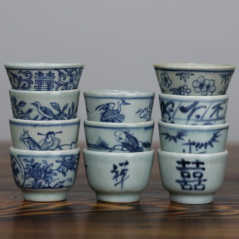 景德镇仿古青花瓷茶杯陶瓷品茗杯功夫主人小饮茶杯气交灸杯艾灸杯