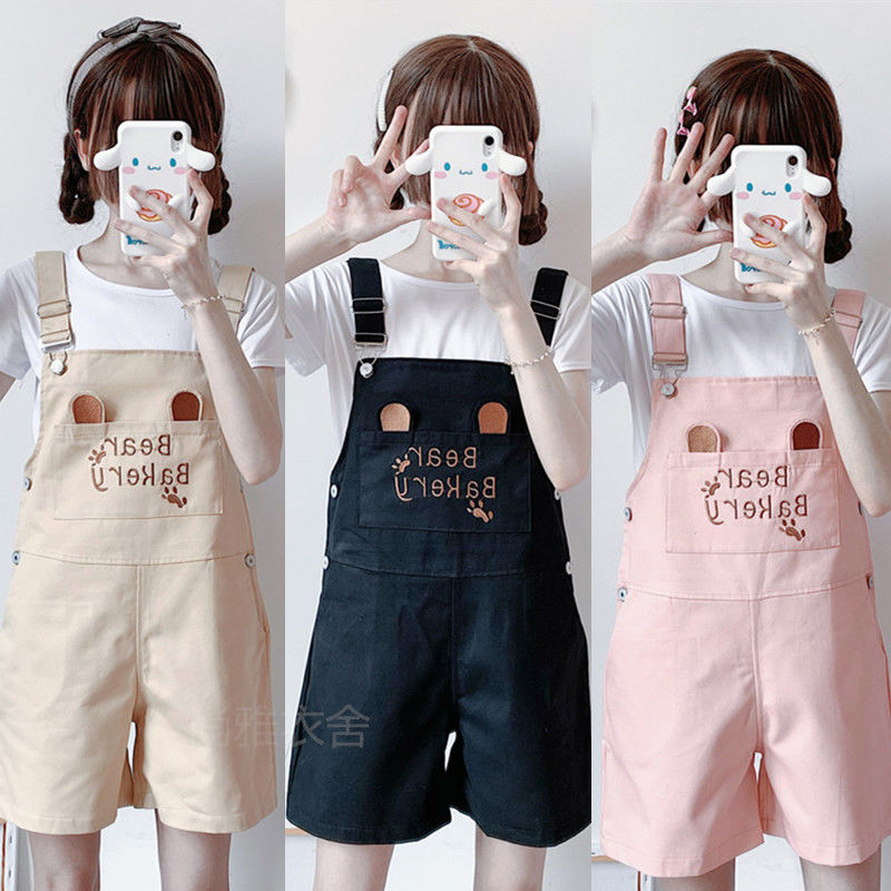 Summer new style shoulder belt shorts for female students Korean version of lovely girl girlfriends loose and versatile casual Jumpsuit