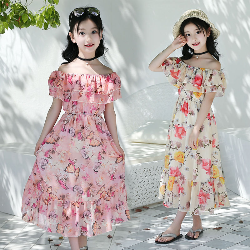 Girls' dress 2020 new summer dress Korean version of children's little girl foreign Chiffon princess skirt children's Beach skirt