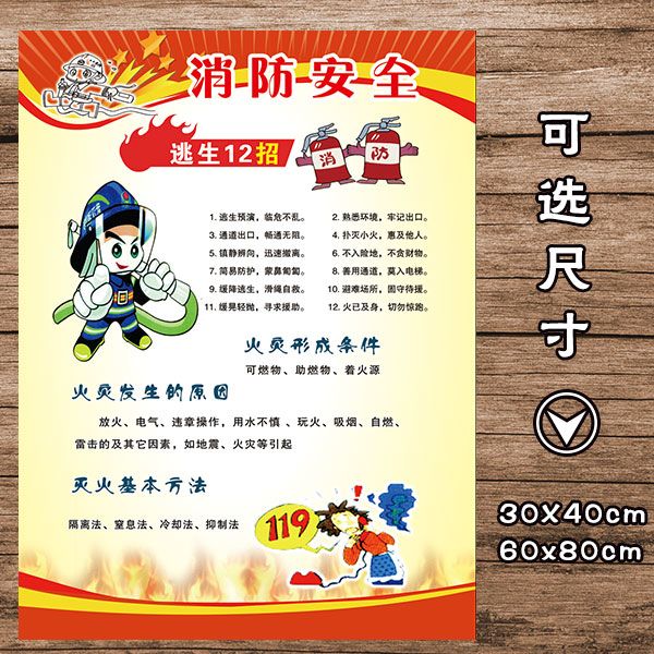 学校幼儿园消防安全常识宣传栏墙贴纸防火灭火逃生标语常识海报图