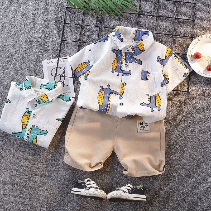 男童夏裝套裝洋氣寶寶短袖短褲兩件套兒童夏季襯衫套裝韓版潮2023