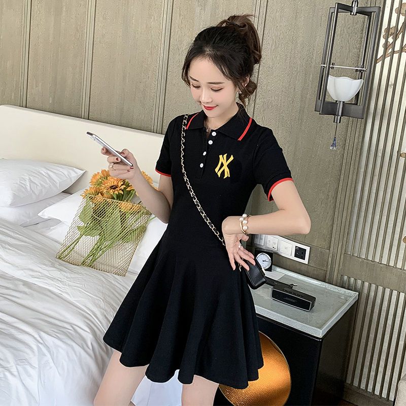 New slim Polo neck fashion sweet embroidery skirt for 2020 summer show skinny and age-reducing women's dress