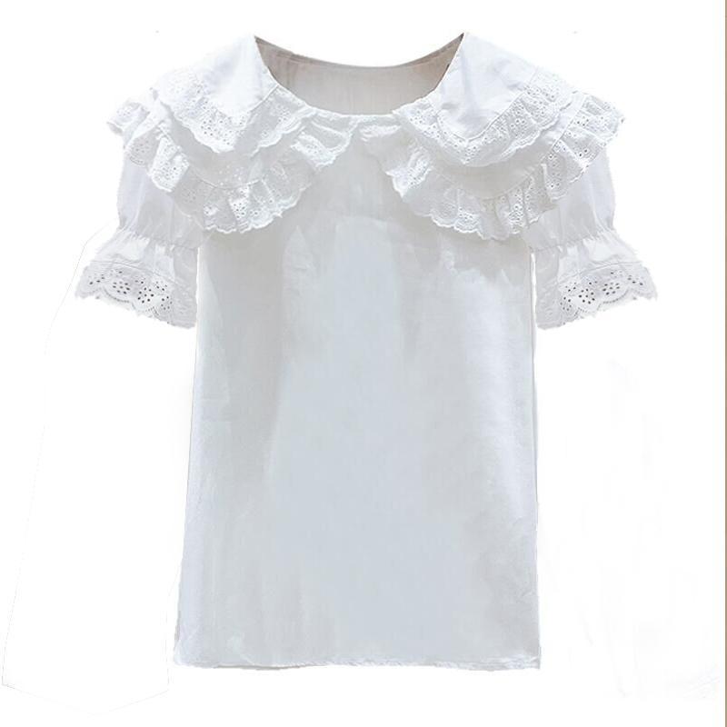 Small fresh Lace Baby collar long sleeve shirt 2020 summer short sleeve new bottom white shirt very fairy top