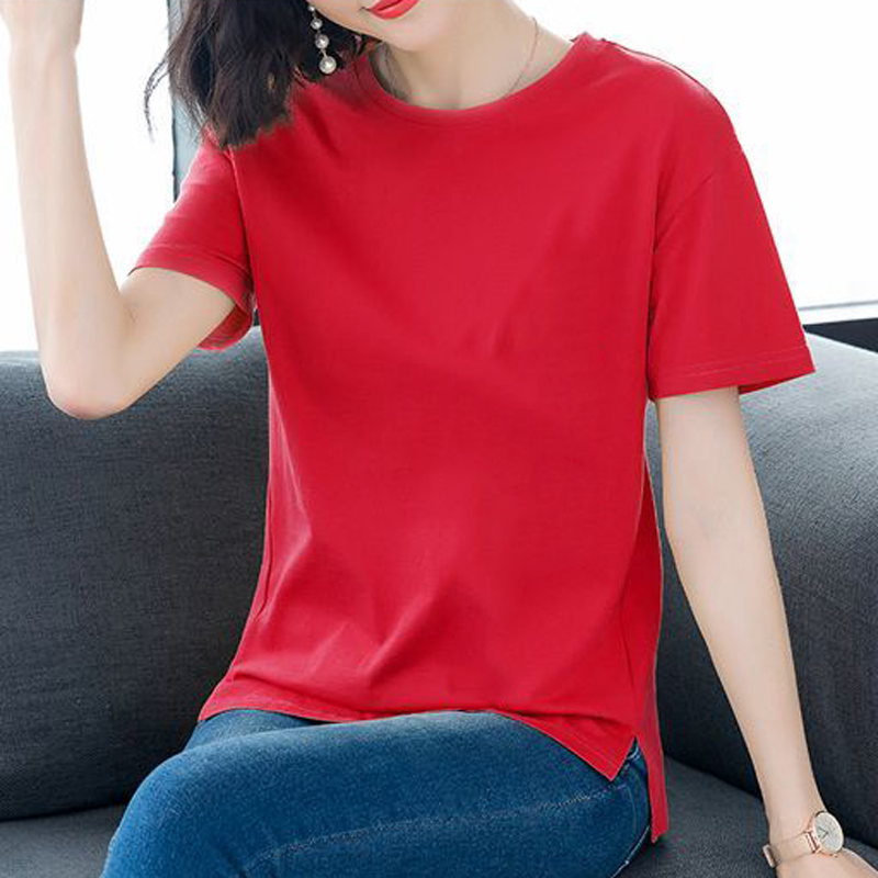 高品质短袖T恤女新款女装夏季韩版宽松大码体恤纯色印花上衣
