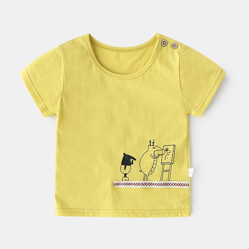 儿童短袖纯棉t恤0-3岁男女童宝宝半袖上衣婴儿肩扣夏季打底衫童装
