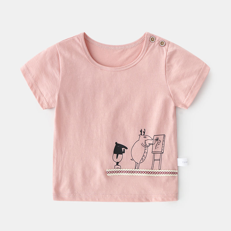 儿童短袖纯棉t恤0-3岁男女童宝宝半袖上衣婴儿肩扣夏季打底衫童装