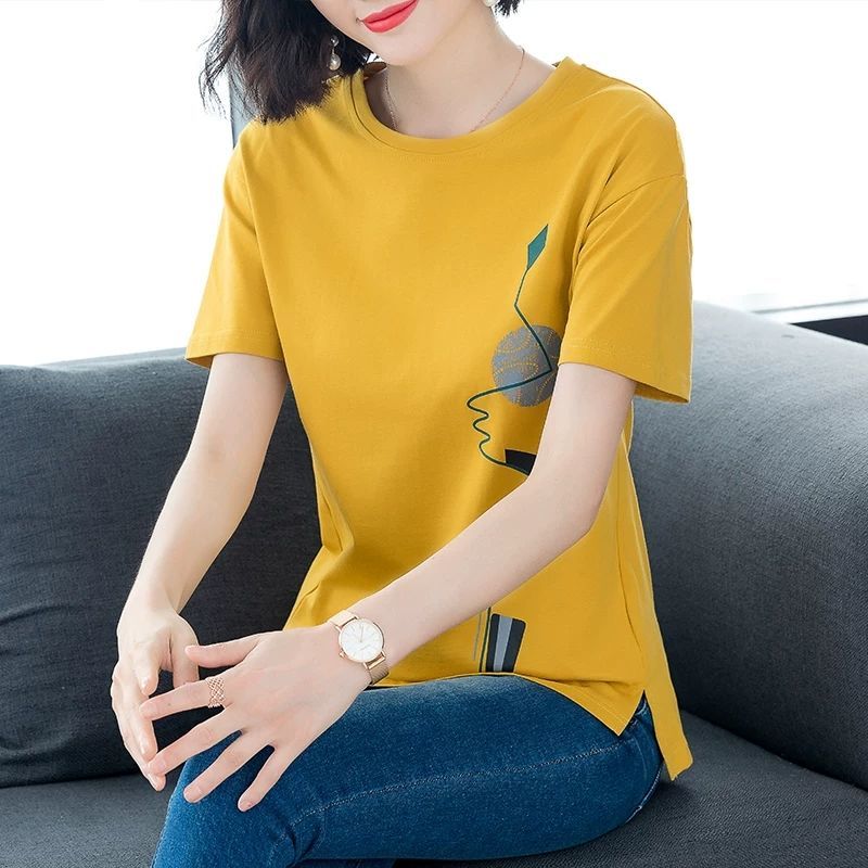 高品质短袖T恤女新款女装夏季韩版宽松大码体恤纯色印花上衣