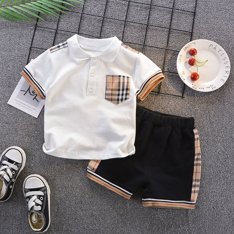 Children's foreign style summer short sleeve suit new Korean children's summer T-shirt and shorts 2-piece 1-4-year-old trend
