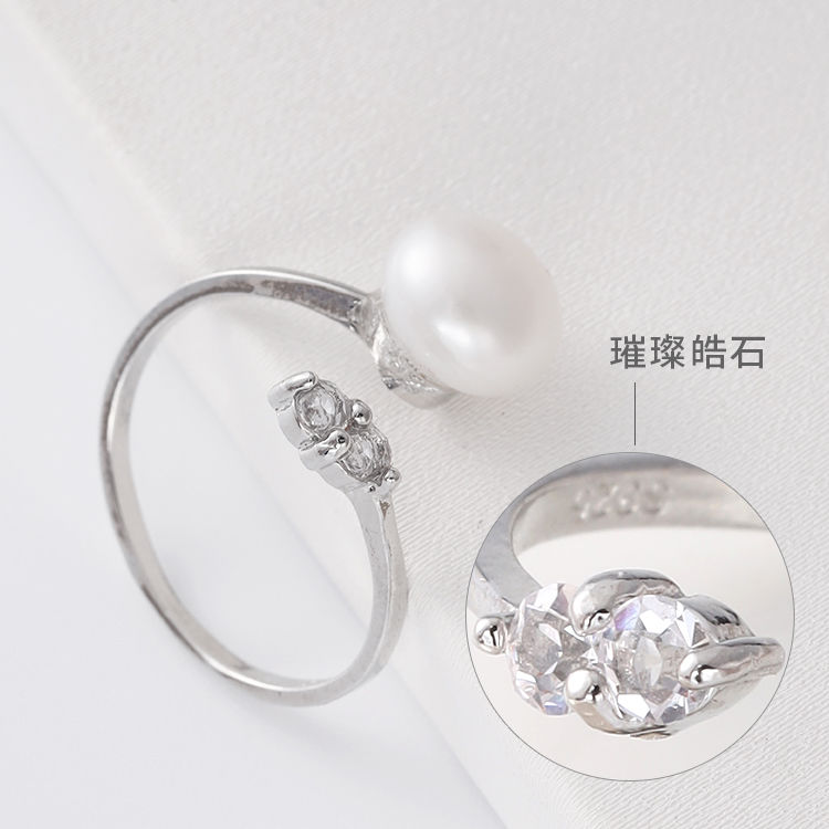 珍珠戒指淑女双珠开口戒指高贵优雅浪漫花戒指925璀璨洋气戒指女