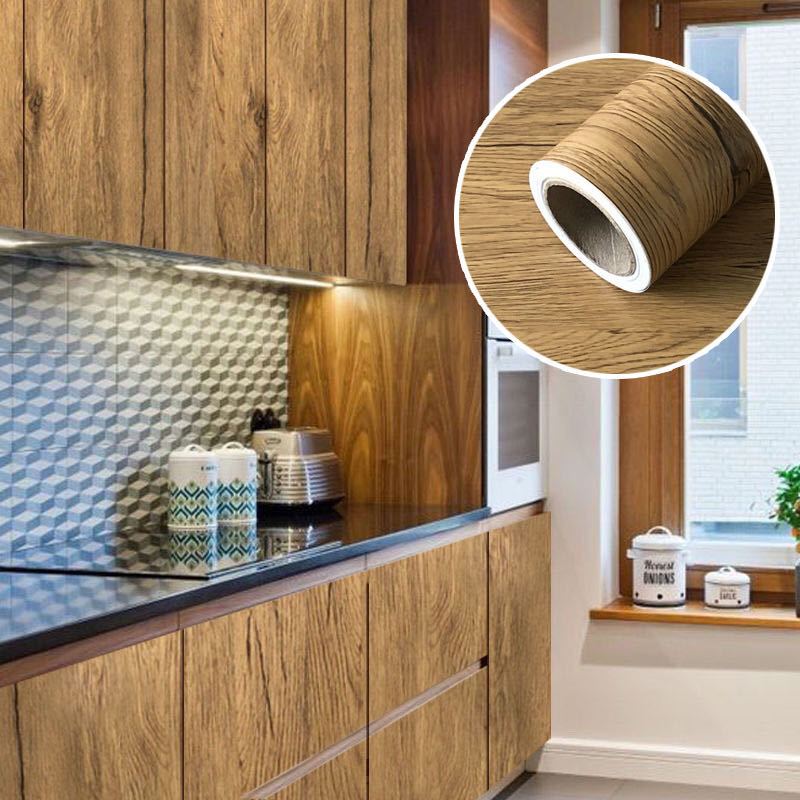 加厚仿真自粘木纹贴纸旧家具厨房衣橱柜子书桌面防水翻新保护膜