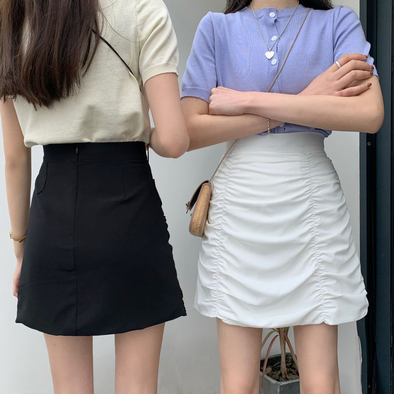 Pleated skirt high waist short skirt 2021 spring new style shows thin Hong Kong style retro bag hip ins versatile A-line skirt for women