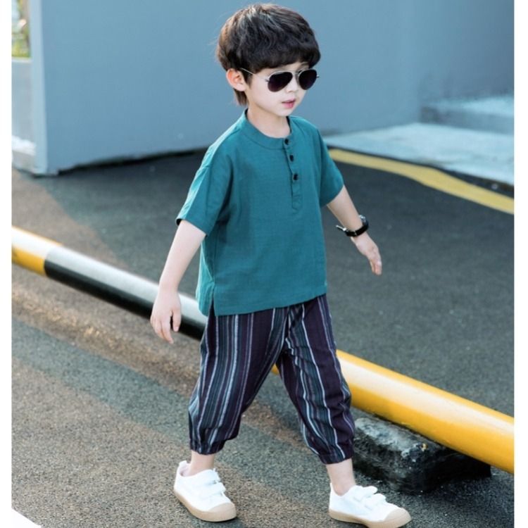男童短袖套装夏季新款帅气宝宝洋气棉麻两件套薄款中国风儿童汉服