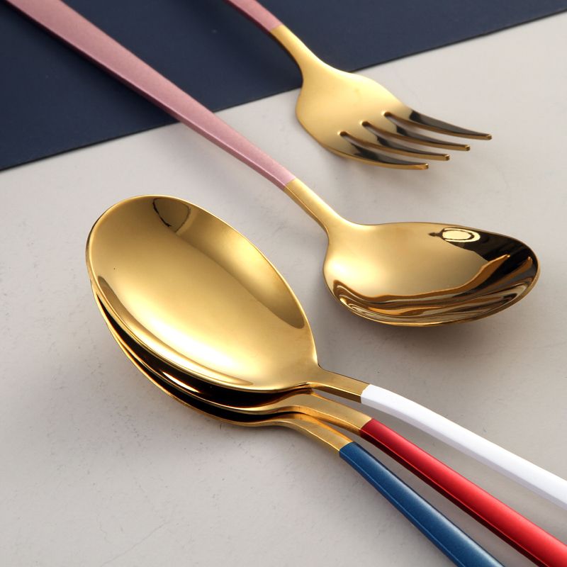 304不锈钢勺子长柄 家用叉子勺子套装筷子吃饭匙羹喝汤调羹餐勺
