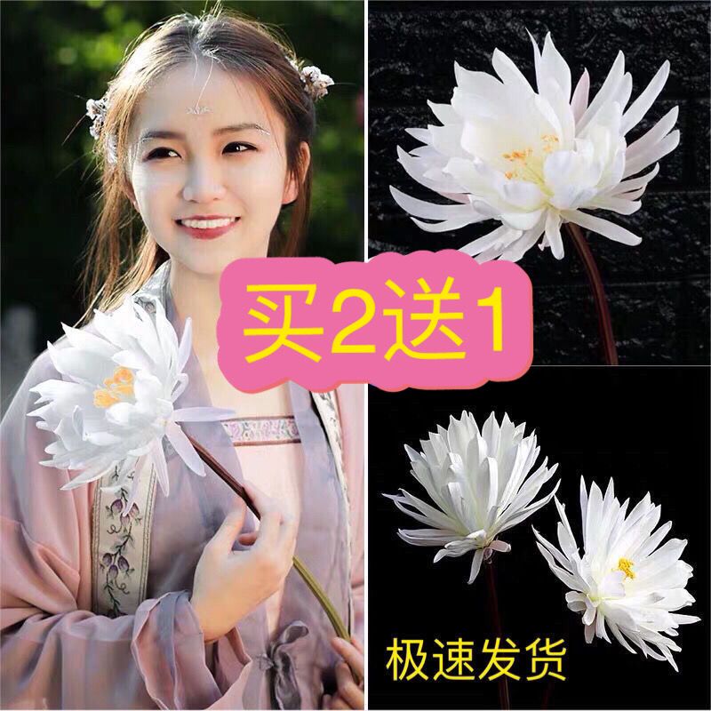中国风汉服拍摄道具手持莲花昙花长绢花仿真家居饰品摆件假花古典 3月7日发完 虎窝拼