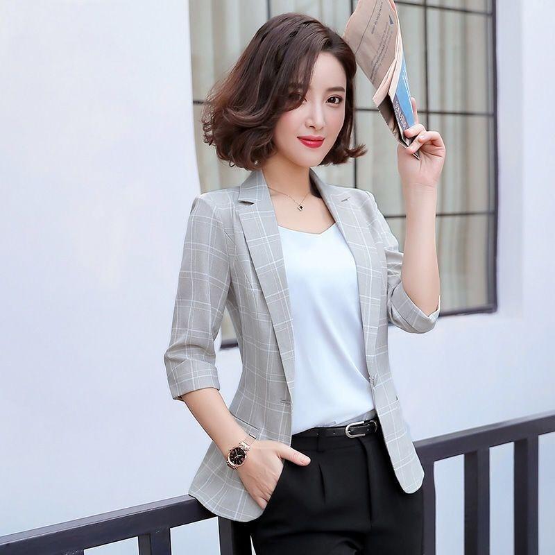 Plaid small suit jacket women  autumn and winter new Korean version short slim fit all-match long-sleeved suit jacket women