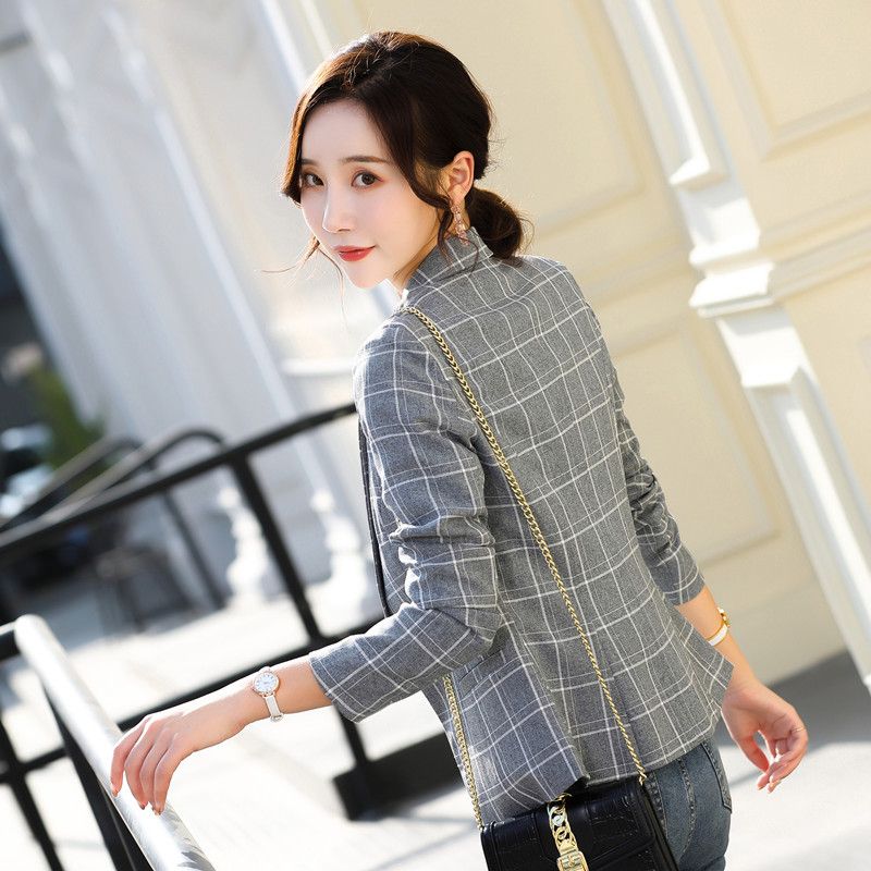Plaid small suit jacket women  autumn and winter new Korean version short slim fit all-match long-sleeved suit jacket women