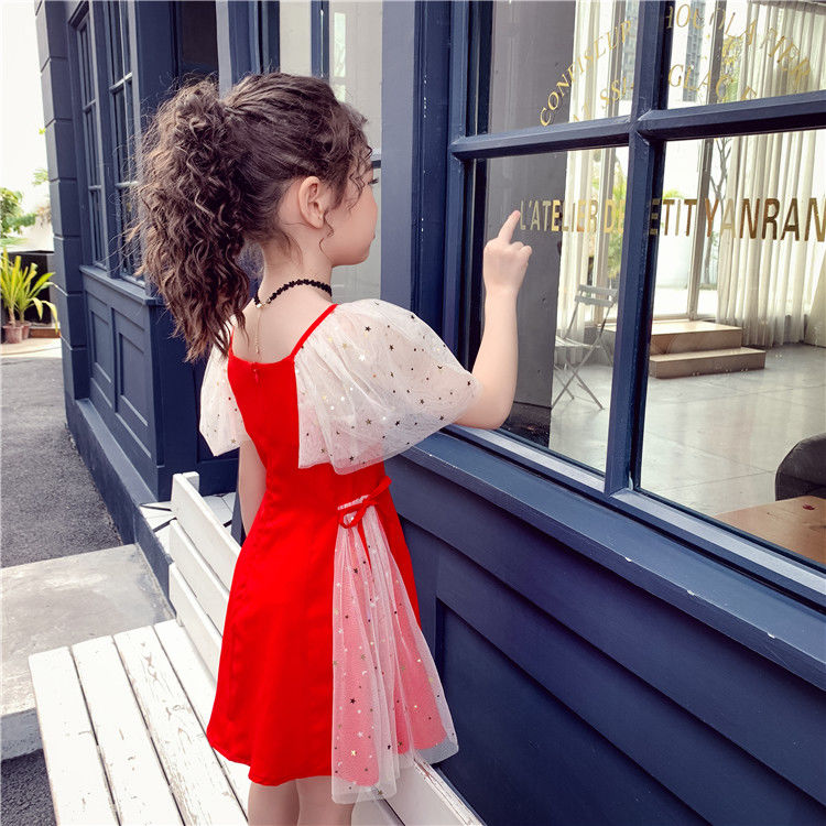Girl's dress red children's skirt new girl's summer dress foreign style skirt Chiffon Princess Dress