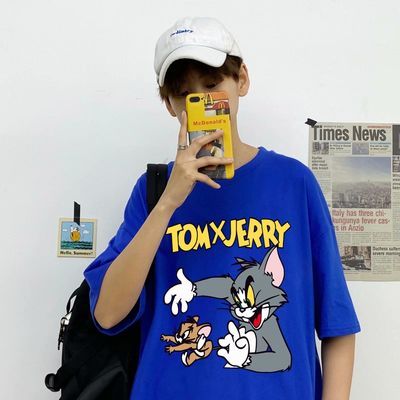 2020男短袖猫和老鼠潮韩版宽松T恤卡通港风情侣夏季学生圆领上衣
