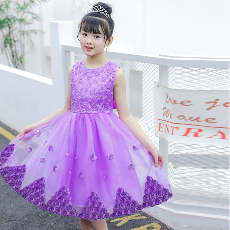 女童連衣裙2022新款公主裙中大童蕾絲紗裙演出服禮服女孩夏季裙子