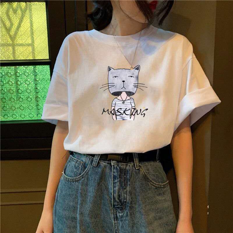 Summer ins Korean version of letters white short sleeve T-shirt female students Joker loose half sleeve bottoming shirt Harajuku style jacket