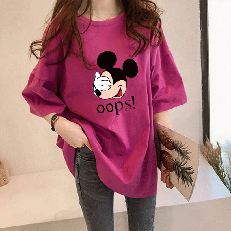 Short sleeve t-shirt female student Korean loose women's 2020 new fashion summer mid long Mickey top female