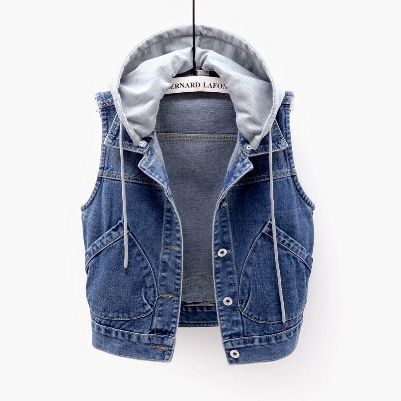 Embroidered Denim waistcoat girl 2020 spring and Autumn New Korean version versatile slim fit and hooded girl student top