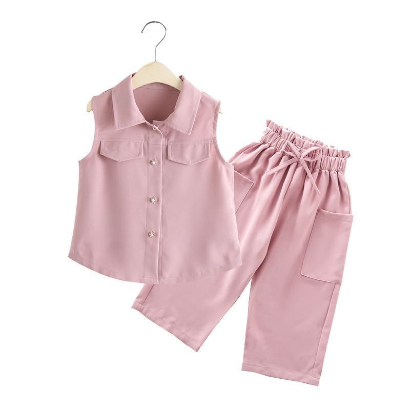 Girls summer suit 2020 new fashion middle and large children sunshine fashion fashionable short sleeve casual Capris two pieces