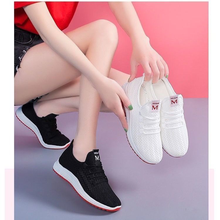 Middle aged and elderly shoes new low top fashion shoes women's casual lace up mesh shoes anti slip wear resistant breathable shoes hollow running shoes