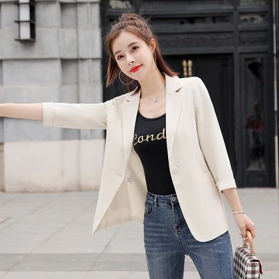 27578/小西装外套女短款2021年夏薄款韩版洋气修身小个子七分袖上衣西服