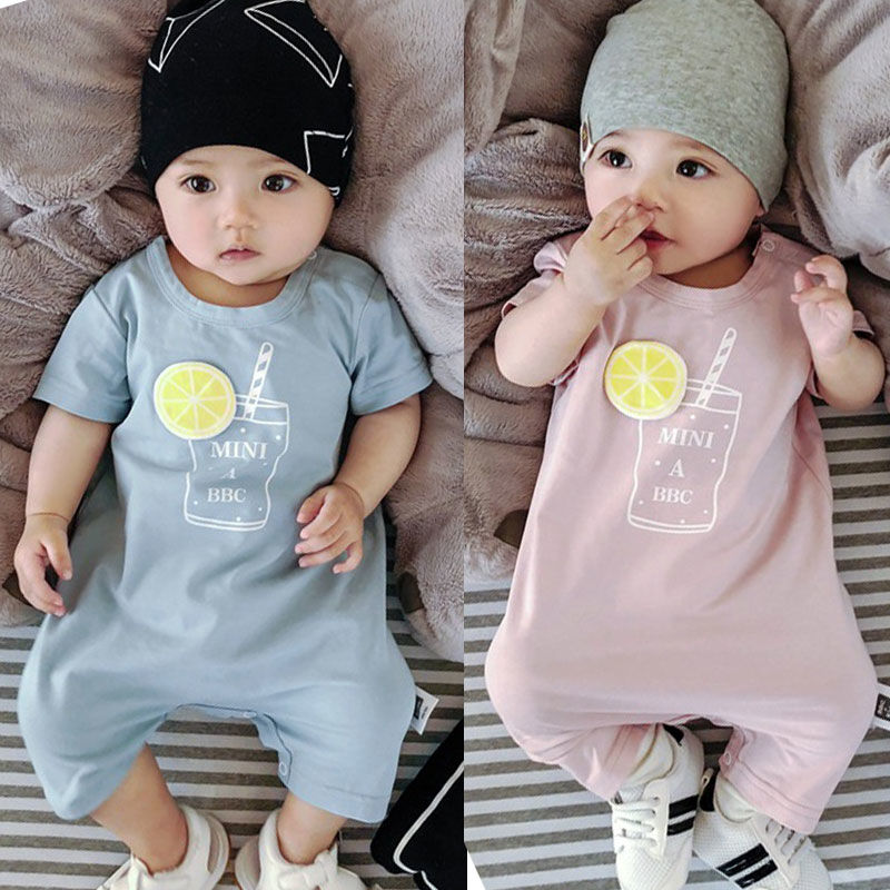 Baby jumpsuit short-sleeved summer pure cotton male and female baby half-sleeved summer clothes thin newborn pajamas