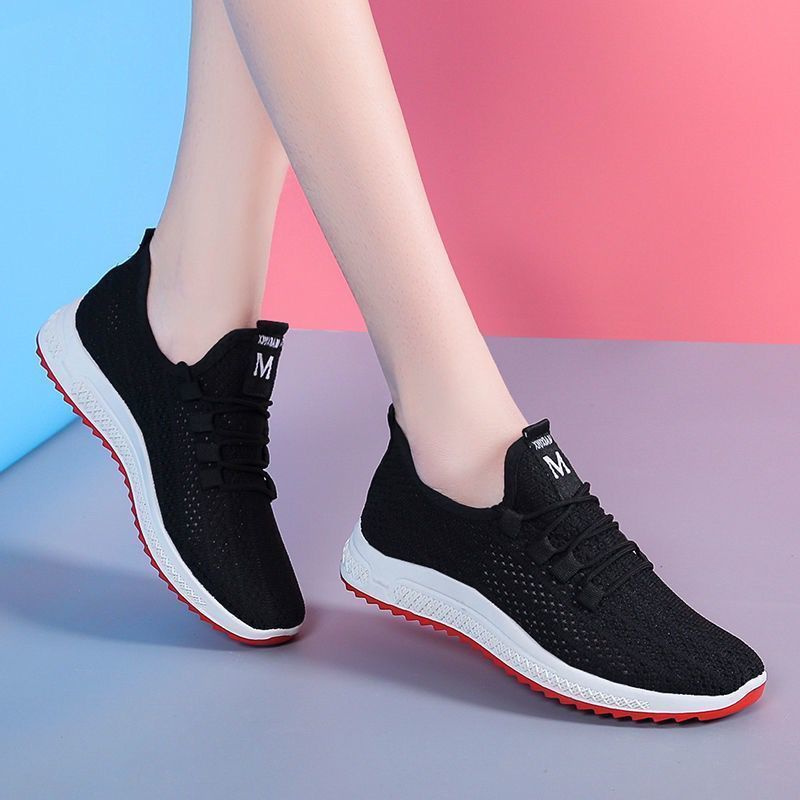 Middle aged and elderly shoes new low top fashion shoes women's casual lace up mesh shoes anti slip wear resistant breathable shoes hollow running shoes