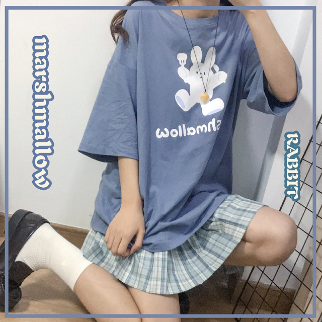 Net red T-shirt girl in South Korea Japanese college style cute girl loose cartoon short sleeve student T-shirt girl