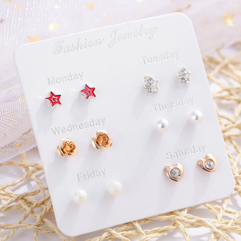 Six pairs of small and exquisite earrings female net red explosion style earrings female students Korean version simple temperament fashion earrings earrings female