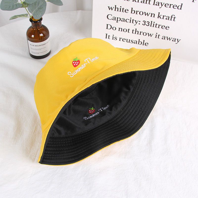 [youth school] cap children's women's cap with double-sided embroidery versatile basin cap fisherman's cap cute boys and girls Student Korean version
