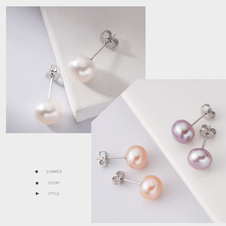 Natural pearl earrings women's ins trend silver earrings earrings femininity high sense round face earrings 2023 new