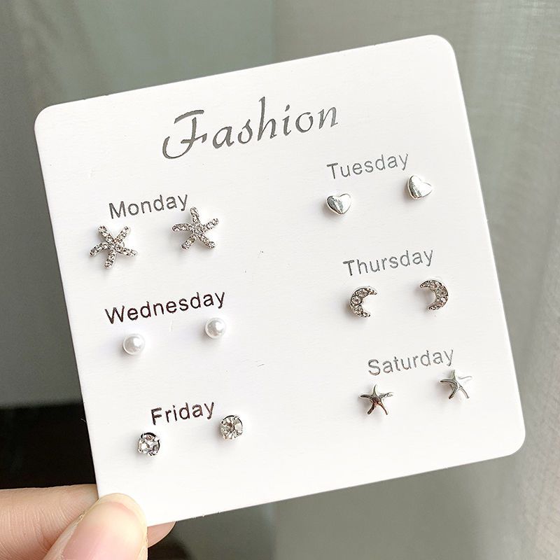 Six pairs of small and exquisite earrings female net red explosion style earrings female students Korean version simple temperament fashion earrings earrings female