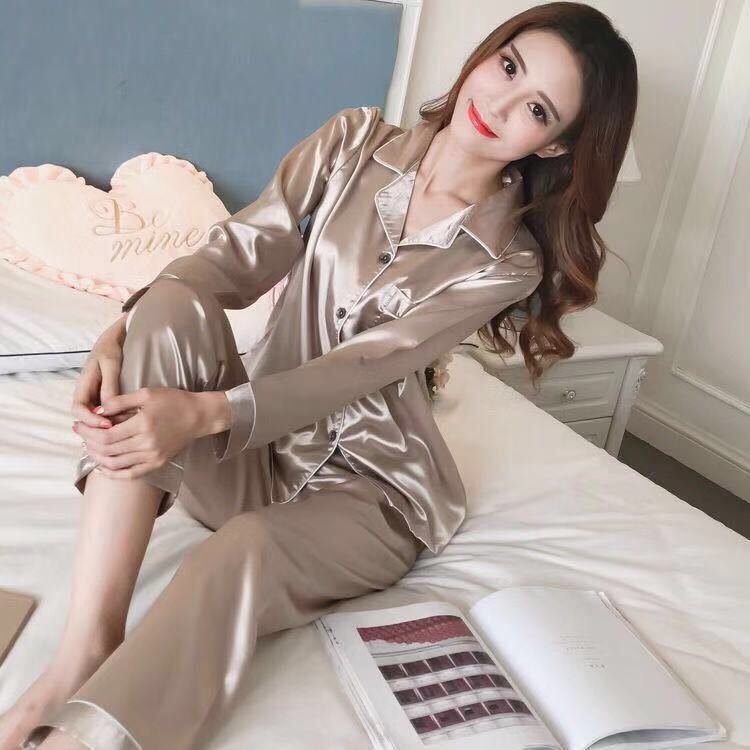 M-5xl pajamas women's autumn winter imitation silk long sleeve pants Sexy Plus Size spring and summer student home wear set
