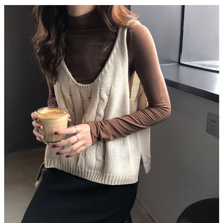Sweater small sling 2020 spring and Autumn New Knitted Vest women's versatile casual wear short vest loose