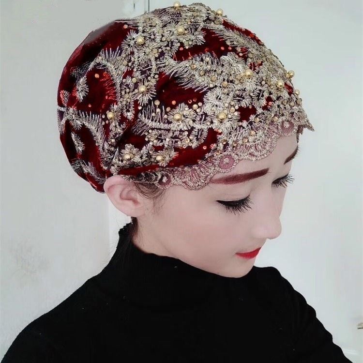 Spring and summer Muslim Shawl NEW cover head Hui women's headdress cap cap with gold silk embroidery nail beads