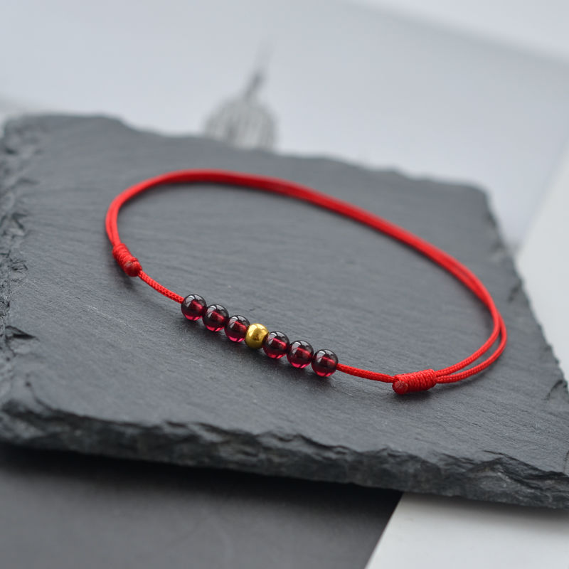 Handmade Red Rope Garnet Bracelet girlfriends treasure gold transfer bead chain simple forest Korean version of online Red