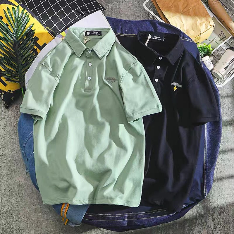 Polo Shirt Men's fashion brand trend versatile embroidery T-shirt social spirit Boy Short Sleeve summer solid color half sleeve T-shirt